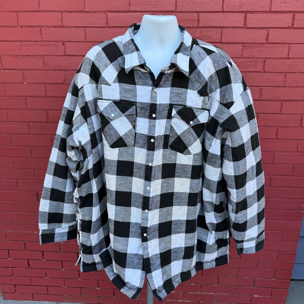 Big Mac Mens 5XLT Black White Plaid Quilted Lined Flannel Shirt Jacket‎